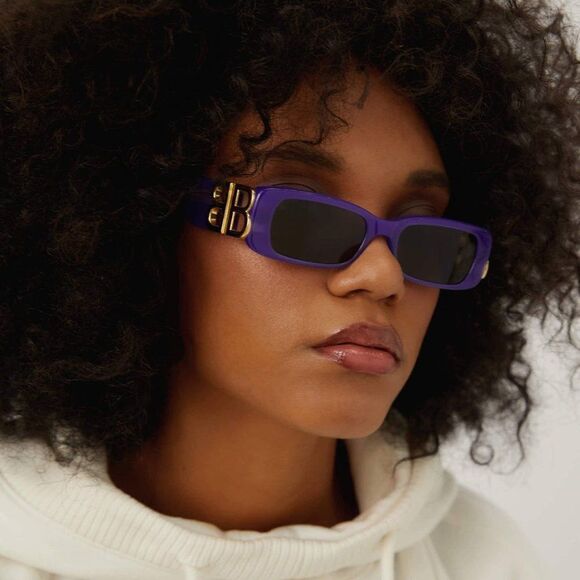 NEW Balenciaga BB0096S 004 Violet/Gold Gray Rectangle/Narrow Women Sunglasses - Picture 7 of 12